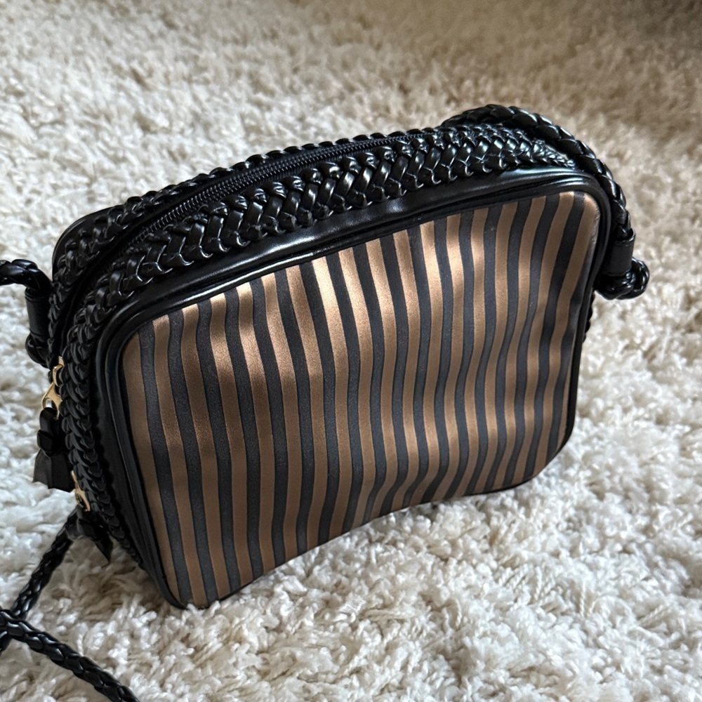 Vintage Tianni Black Bronze Striped Boxy Shoulder Bag Purse